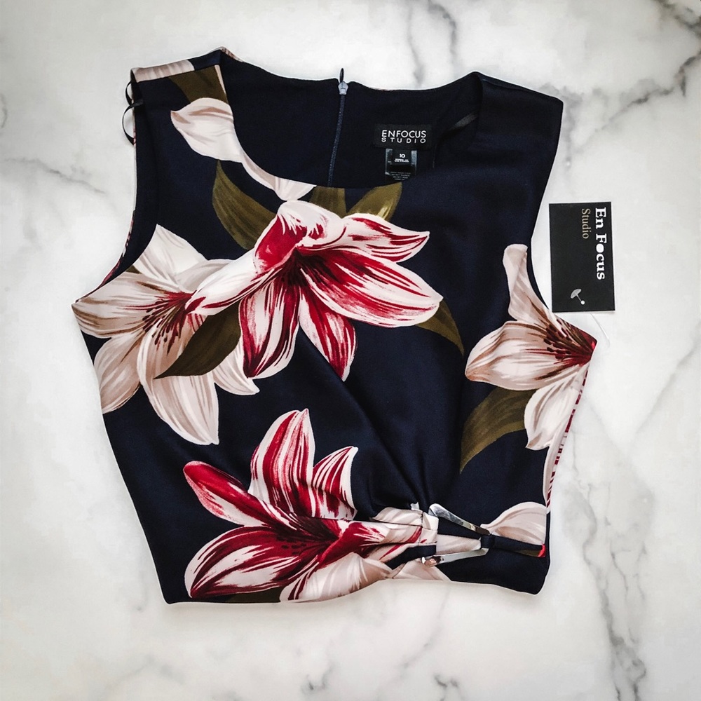 Enfocus Studio Sleeveless Navy Floral Dress